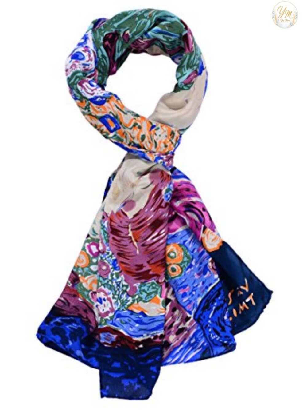 100% Silk Van Gogh Painted Scarf 60x16.5 Floral Long Wrap